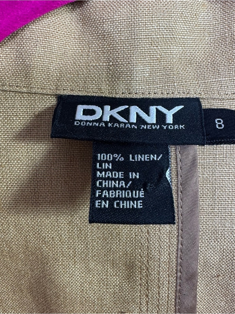 DKNY 100% Linen Tan Blazer Jacket Size 8 Office Career Quiet Luxury Coastal - Picture 3 of 14